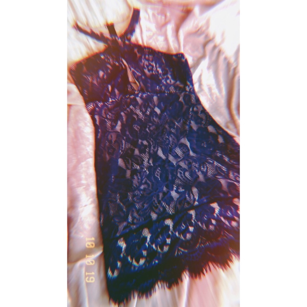 Nastygal Floral Lace Dress Navy Blue Medium